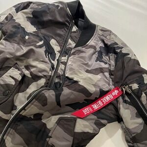 Alpha Industries reversible camo and black bomber jacket